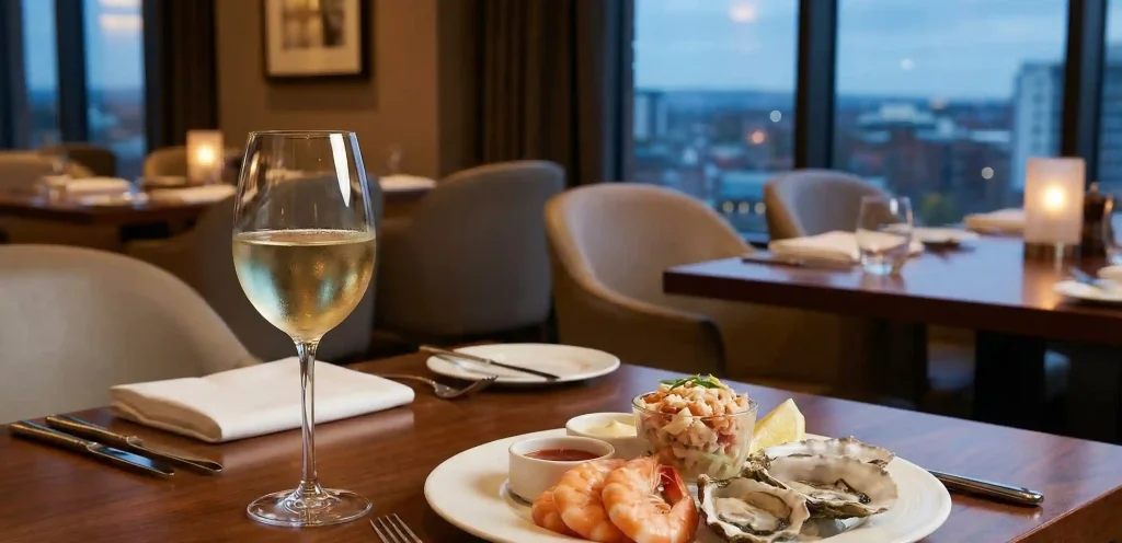 White wine paired with seafood appetizer for Winterlicious dinner